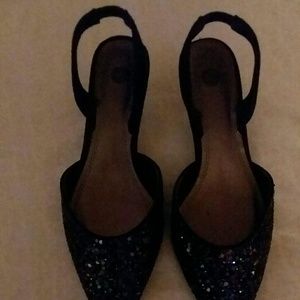 BLUE SUDE SPARKLE SLING BACK HEELS